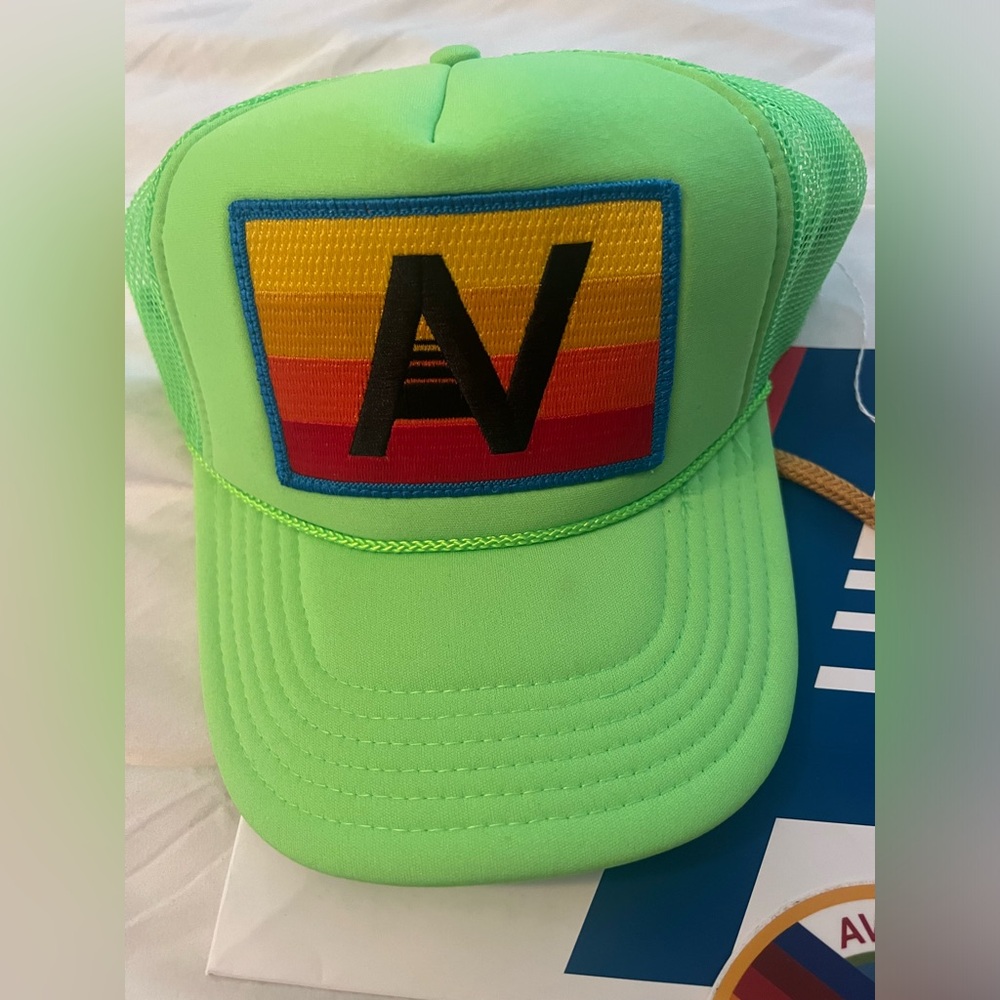 Aviator Nation logo trucker hat neon green